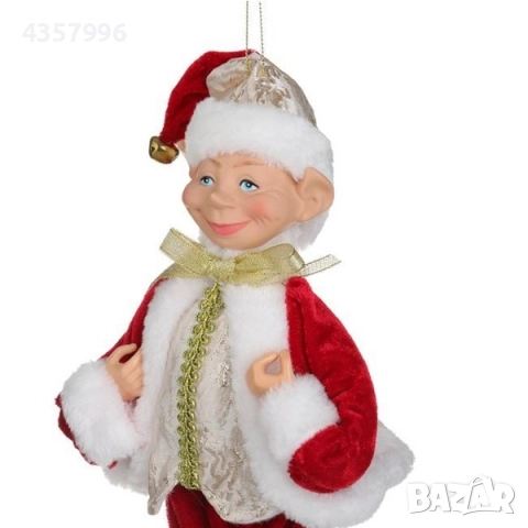 Коледна висяща фигура елф с червен кадифен костюм, 30см, снимка 2 - Декорация за дома - 52393587