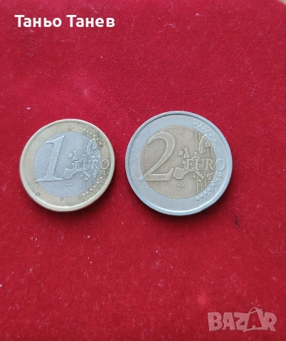 Испански монети от (1)и(2) евро със Допуснати грешки при изсичането.И със последователни години. 