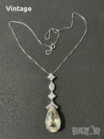 Рядко сребърно колие с естествени камъни бели топази и голям лимонов топаз , снимка 6 - Колиета, медальони, синджири - 53412982
