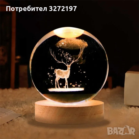 LED Светеща кристална топка/лампа, 3D сензорна - Елен, снимка 1 - Настолни лампи - 45035129
