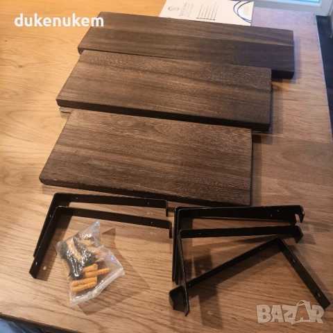 Комплект 3 бр. дървени плаващи стенни рафтове, рустик стил, снимка 4 - Етажерки - 53229496