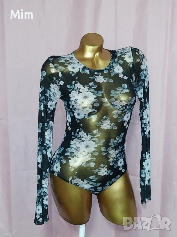 М Черно,прозрачно боди на цветя , снимка 2 - Корсети, бюстиета, топове - 52408609