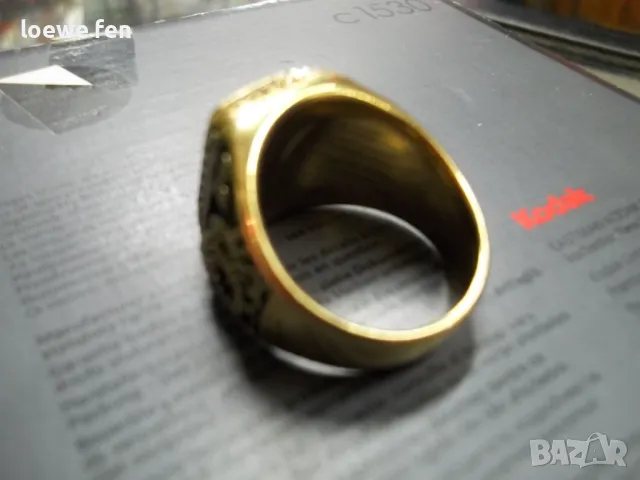 Мъжки пръстен много красив и масивен неръждаема стомана златен цвят позлатен с черен камък !, снимка 8 - Пръстени - 49701934