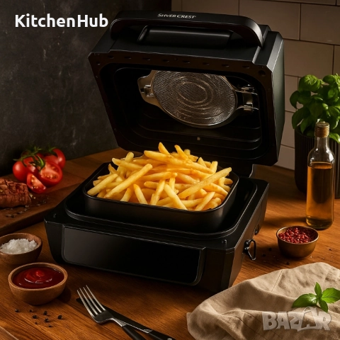 Уред 2 в 1 SilverCrest Air Fryer with Grill – хрупкаво, вкусно и без мазнина, снимка 2 - Уреди за готвене на пара - 52123187