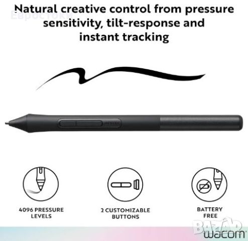 Стилус Wacom 4K Pen за Intuos, електронна писалка за графичен таблет Wacom Intuos, 4096 нива , снимка 2 - Таблети - 46144817