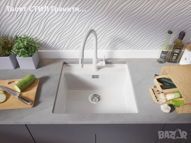 Бяла кухненска мивка за вграждане под плот Берген 60 Low 560x530 мм, снимка 3 - Мивки - 51415869