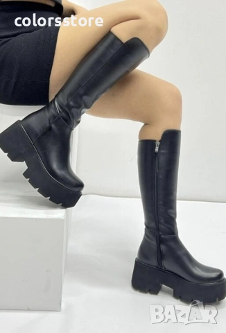 Ботуши на платформа - черна кожа - BG20 , снимка 2 - Дамски ботуши - 53081323