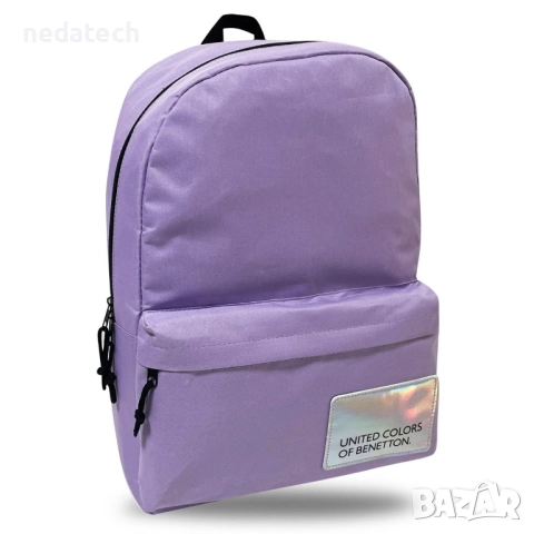 Ученическа раница Benetton, Лилав, 30x14x44см., снимка 2 - Ученически пособия, канцеларски материали - 51491131