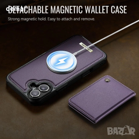 Калъф-портфейл за iPhone 17 с MagSafe, RFID блокиране, 2 в 1, лилав, снимка 9 - Калъфи, кейсове - 53720397