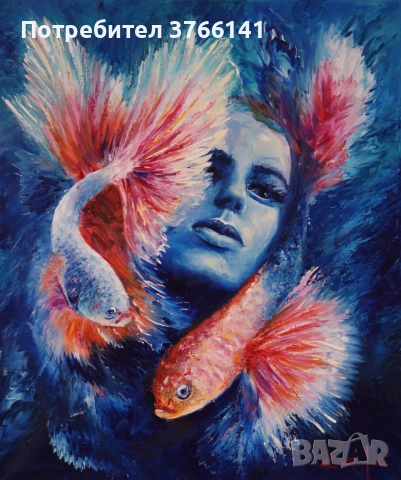 "В дълбините на необятното" Картина 60х50см, Маслена живопис с шпакла