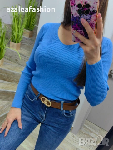Дамски пуловер син цвят, снимка 3 - Ризи - 53082595