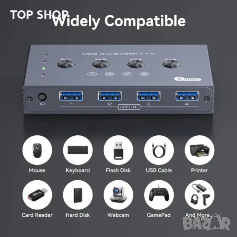 TJCXELE ​​​​USB превключвател, USB 3.0, 4 входа - 4 изхода, дистанционно, 4 USB 3.0 A към A кабела, снимка 4 - Друга електроника - 49731215
