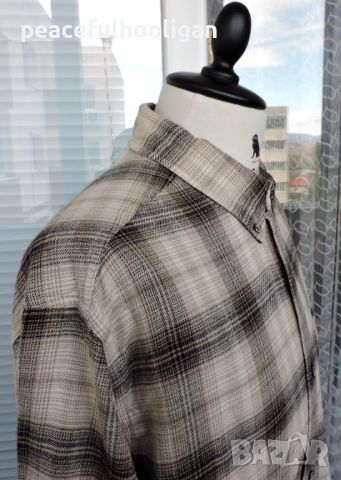 Jack Wolfskin Men`s Beige/Black Long Sleeve Checked Shirt -мъжка  риза за спорт и туризъм размер XL , снимка 11 - Ризи - 45264813