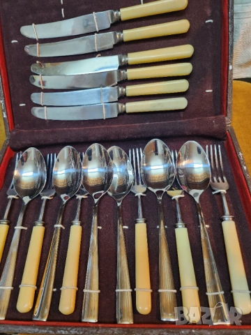 прибори за хранене - 2 к-та, качествена неръжд.стомана, дръжките "слонова кост", от СССР, солидни, снимка 7 - Прибори за хранене, готвене и сервиране - 46886675