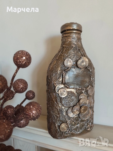 декоративна бутилка с монети , снимка 2 - Декорация за дома - 51948402