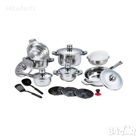 Комплект съдове за готвене от неръждаема стомана-19 части HAUSBERG HB-H-LUX-815