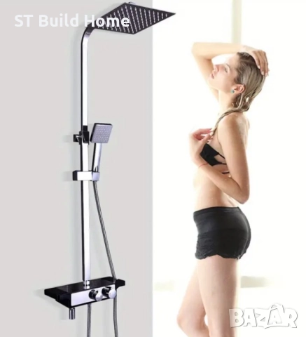 🚿 Душ система с термостат – Черен дизайнерски комплект от