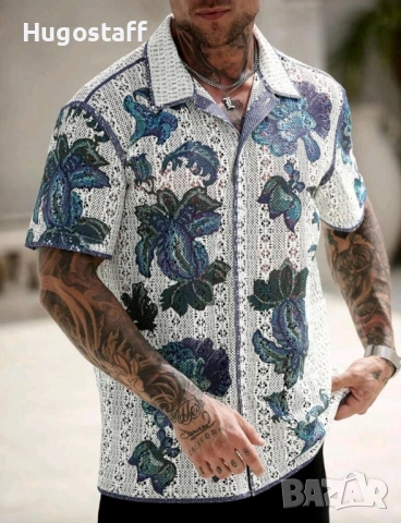 Нови ризи къс ръкав плетени синьо и зелено Л,Хл., снимка 4 - Ризи - 51767506