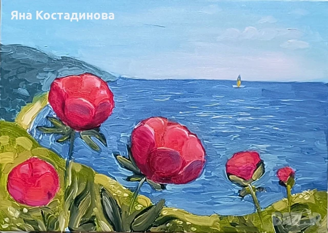 Оригинална картина "Диви божури" – Маслени бои върху платно