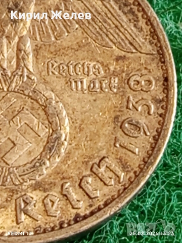 Сребърна монета 5 райхсмарки 1938г. Германия Трети Райх с Свастика за КОЛЕКЦИОНЕРИ 50945, снимка 4 - Нумизматика и бонистика - 53617580