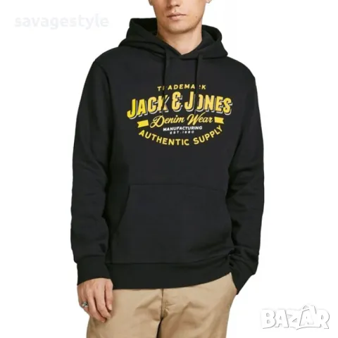 Мъжка блуза JACK&JONES Essential Logo Sweat Hoodie Black, снимка 4 - Блузи - 48073746