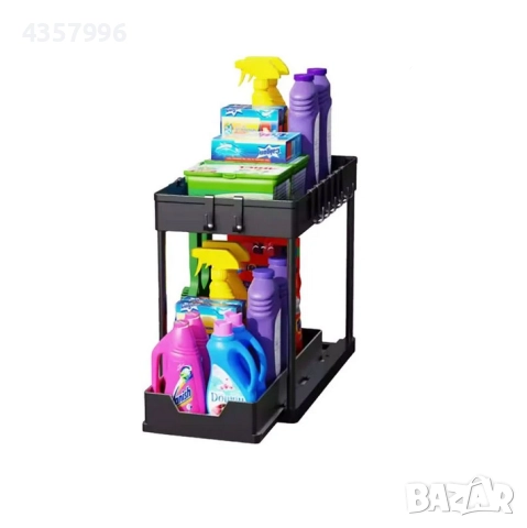 Метална етажерка за домашна употреба, 2 нива, Черен 