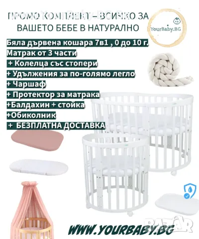 К-т Кошара комплект +Мартка+Балдахин + Протектор за матрак + Чаршаф Кошара за Бебе Смарт 7в1 Овал, Д, снимка 4 - Кошарки - 47687233