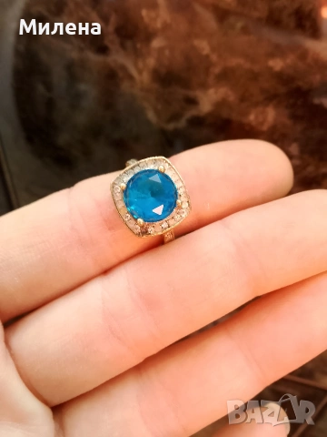 Сребърен пръстен с позлата , снимка 4 - Пръстени - 53578886