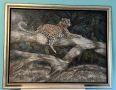 Маслена творба върху платно "Леопард върху дърво", снимка 1