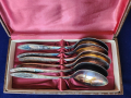 лъжици - комплект 6 броя от мелхиор, посребрени/позлатени, мод.Пламя, чисто нови,неползвани, в кутия, снимка 1