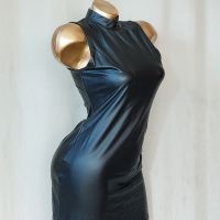 L Черна кожена рокля, снимка 6 - Рокли - 45331927