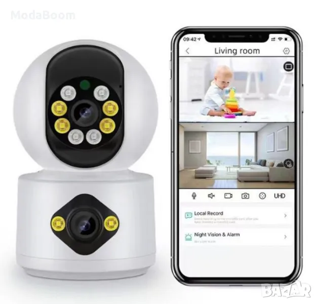 Камера за наблюдение и бебефон LYLU – Full HD 1080P с 360° ротация и управление чрез приложение iCSe, снимка 1
