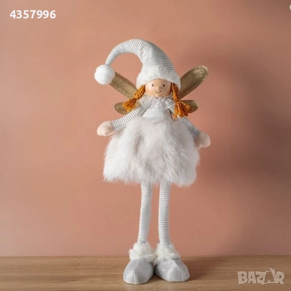 Коледна декоративна фигурка на ангел с пухкава пола, 69см, снимка 1
