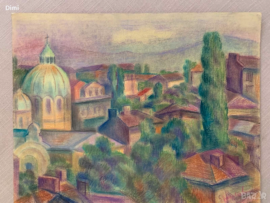 ЕЛКА НАЙДЕНОВА градски пейзаж – Пастел, снимка 1