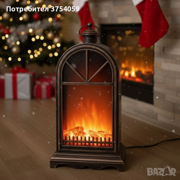 LED декоративна камина с ефект на жив пламък – уют без дим, кабели и риск, снимка 1