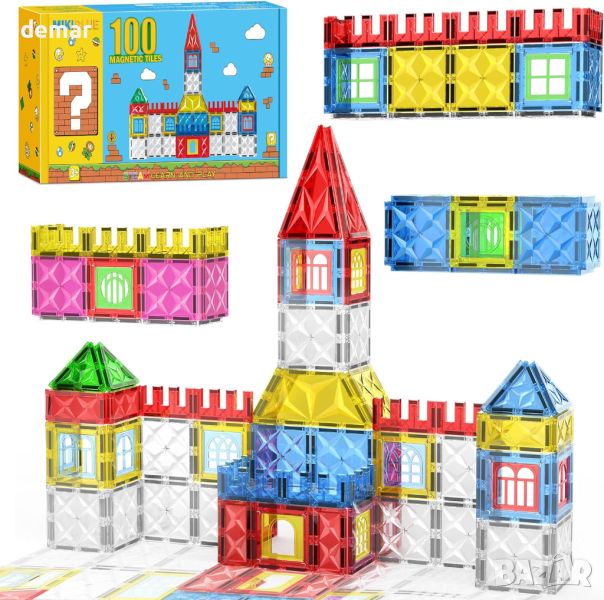 MIKIBLUE Детски строителен комплект с 4D магнитни плочки, 100 части, играчка за деца 3+ г., снимка 1