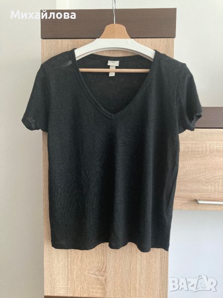 Черна ленена тениска на H&M, S размер, снимка 1