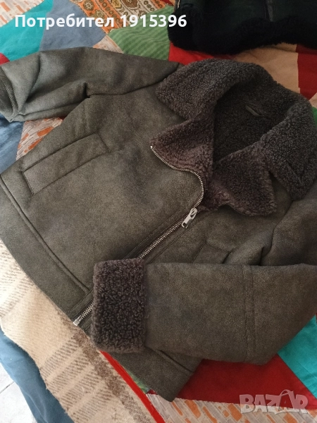 Късо сиво палтенце с каракул , снимка 1