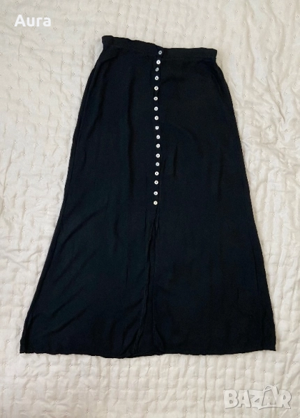 Black button-front midi skirt, снимка 1