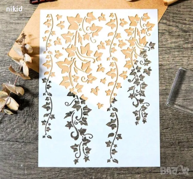 Листа листо Бръщлян стенсил шаблон за спрей за торта украса Scrapbooking, снимка 1