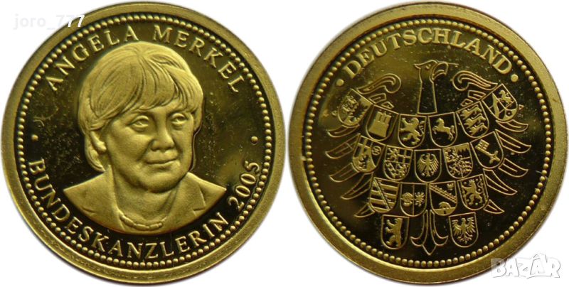 Златна монета "Ангела Меркел" 0.60g 2005, снимка 1