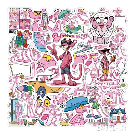 50 бр Пинко Розовата Пантера самозалепващи лепенки стикери, снимка 1