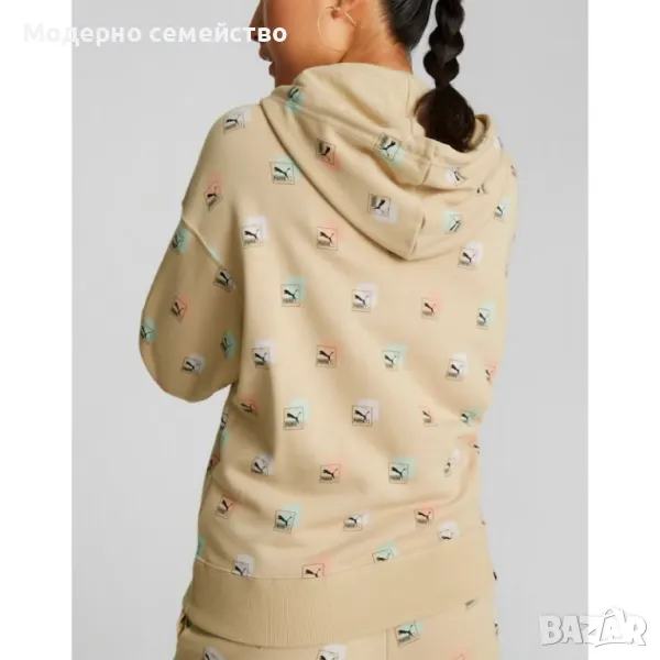 Дамско спортно горнище PUMA Brand Love All Over Print Regular Fit Hoodie Beige, снимка 1