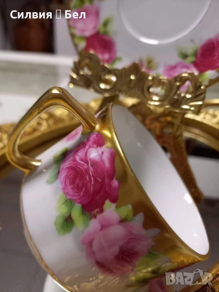 Старинен сет чаша с чиния, снимка 1