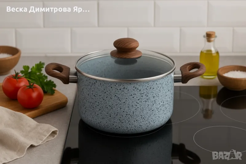 Тенджера Voltz Siena, Дълбока, Мраморно каменно керамично покритие, Светло сив, снимка 1