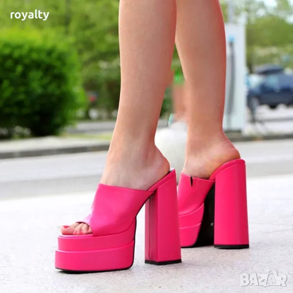 Чехли на ток - циклама кожа, снимка 1