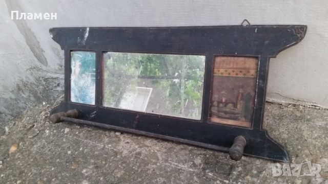 Дървена поставка за кърпа с огледало, снимка 1 - Антикварни и старинни предмети - 46130498