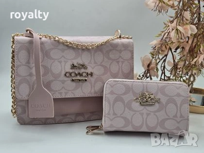 Coach Розова Кожена Дамска Чанта + Портмоне, снимка 2 - Чанти - 53486882