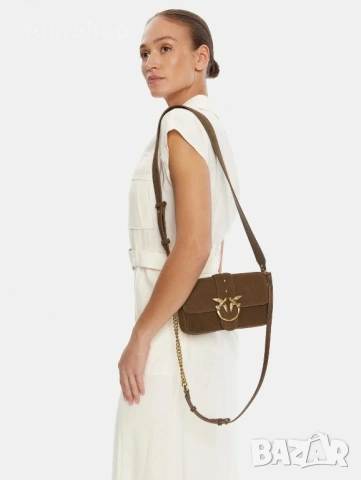 Оригинална велурена чанта Pinko в кафяво 104340 A2CC, снимка 2 - Чанти - 54059228