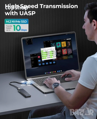 Външна кутия за M.2 NVMe SSD ORICO – 10Gbps USB 3.1, Алуминиева, до 8TB, снимка 2 - Кабели и адаптери - 53225635
